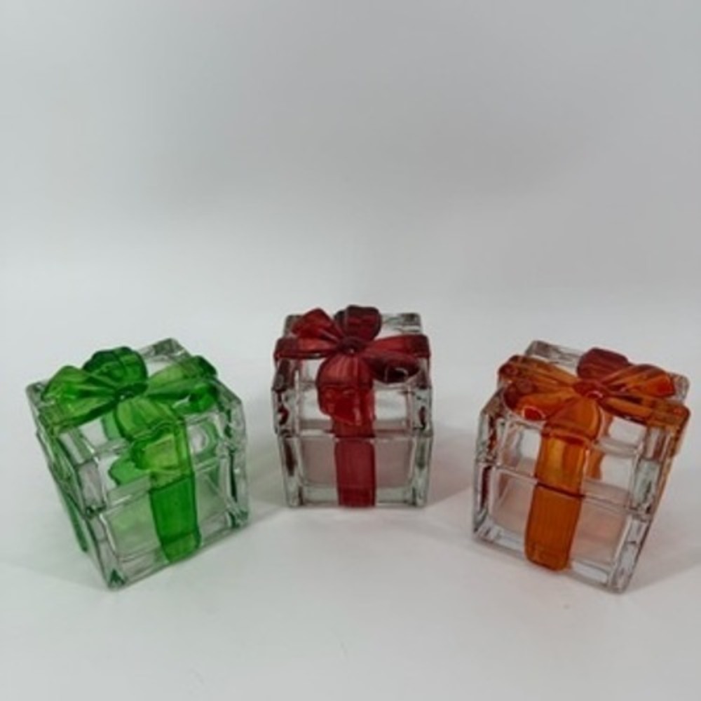 WMG 3 Piece Glass Candy Dish Set Christmas Gift Box Red Green Orange 15528